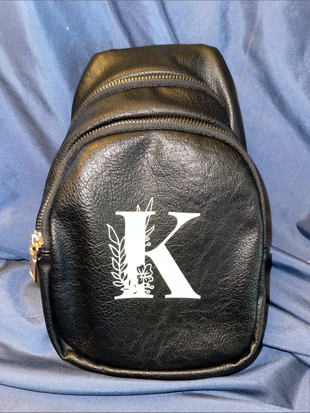 Black Monogram 'K' PU Leather Crossbody Bag for Women